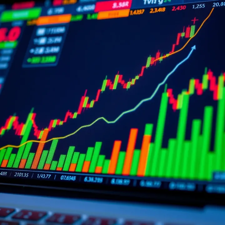 Dynamic financial charts with upward and downward trends symbolizing market analysis and trading strategies in a West African context