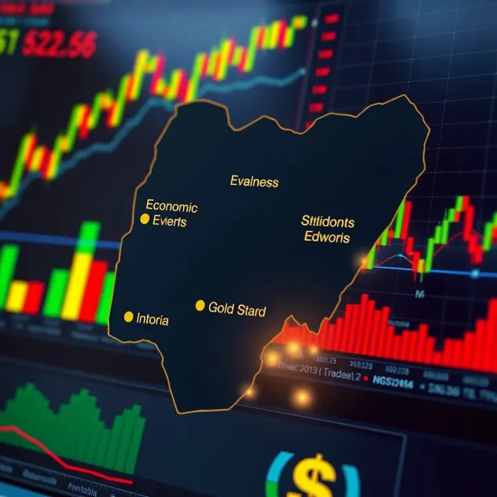 Map of Nigeria highlighting key economic events impacting gold trading with charts and graphs in the background