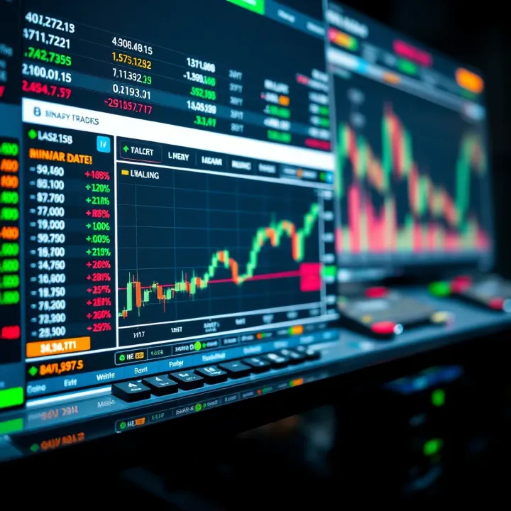 User interface showing various trading options and real-time market data on Binary.com platform