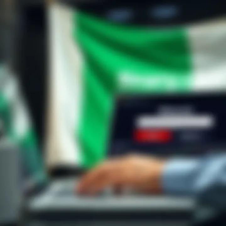 User logging into Binary.com platform on a laptop with Nigerian flag in the background