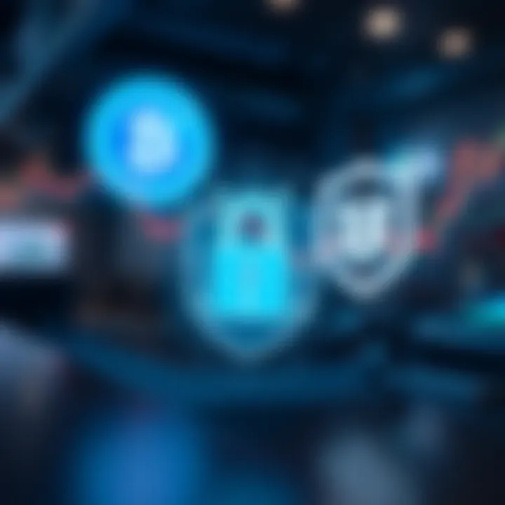 Lock symbol and digital shield representing advanced security measures in cryptocurrency trading