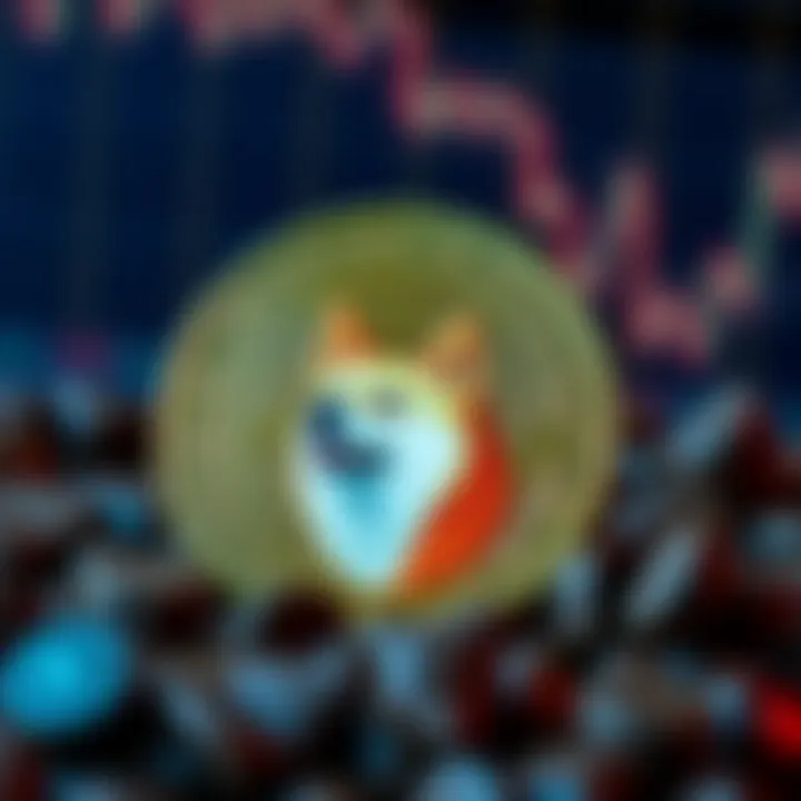 Conceptual illustration of cryptocurrency forecasts with Dogecoin symbol and risk factors
