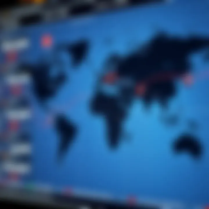 World map highlighting major forex trading centers with respective time zones