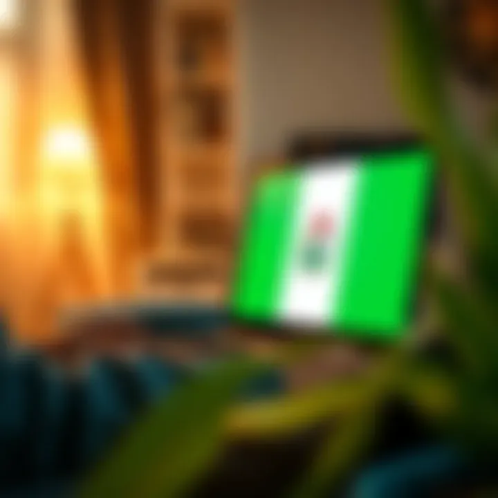 Person working on laptop at home with Nigerian flag on screen representing online income opportunities in Nigeria