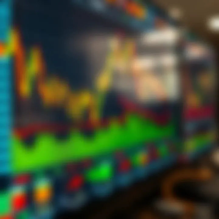 Analyzing Market Trends Through Advanced Trading Charts Dynamic trading chart displaying fluctuating stock prices and market indicators on a digital screen