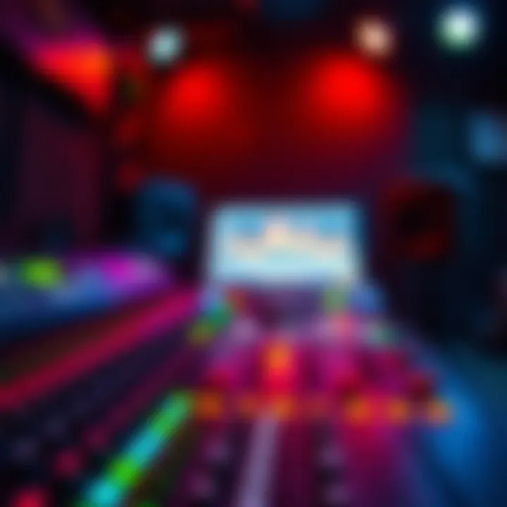 Behind the Scenes of Afrobeat Music Production Sound mixing console with colorful lights symbolizing music production