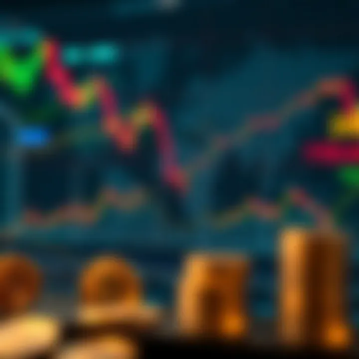 Graph illustrating global macroeconomic trends with cryptocurrency icons and financial charts