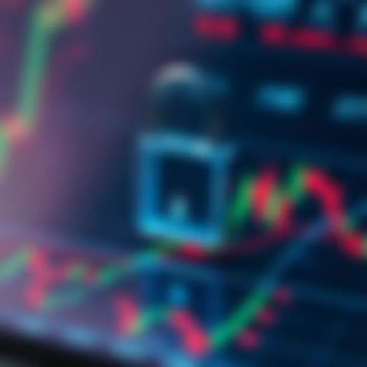 Secure digital lock symbol over a financial graph representing cybersecurity in trading applications