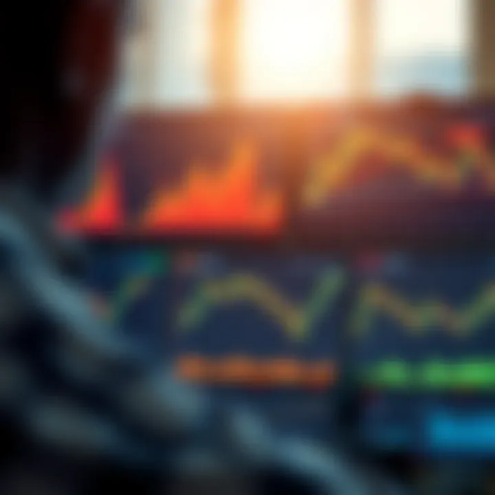 Illustration showing various financial charts and graphs representing trading activity on Deriv.com platform