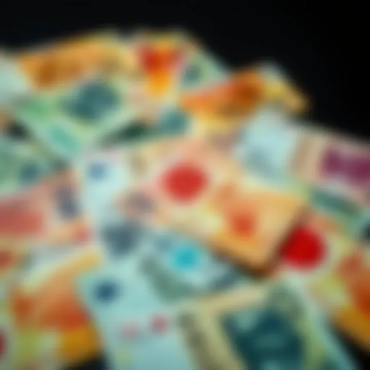Various denominations of Japanese yen banknotes spread on a flat surface, showcasing vibrant colors and intricate designs