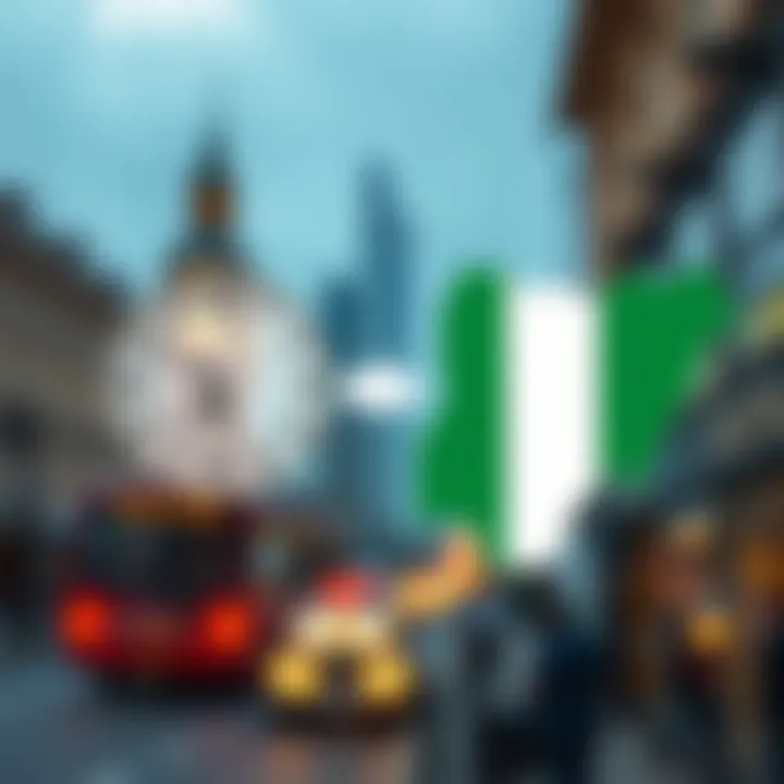 Illustration showing the time difference between London and Nigeria with clock faces and map outlines