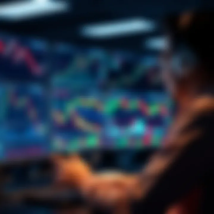 Analyzing Financial Charts for Surge Trading Strategies Trader analyzing multiple financial charts with indicators on computer screens