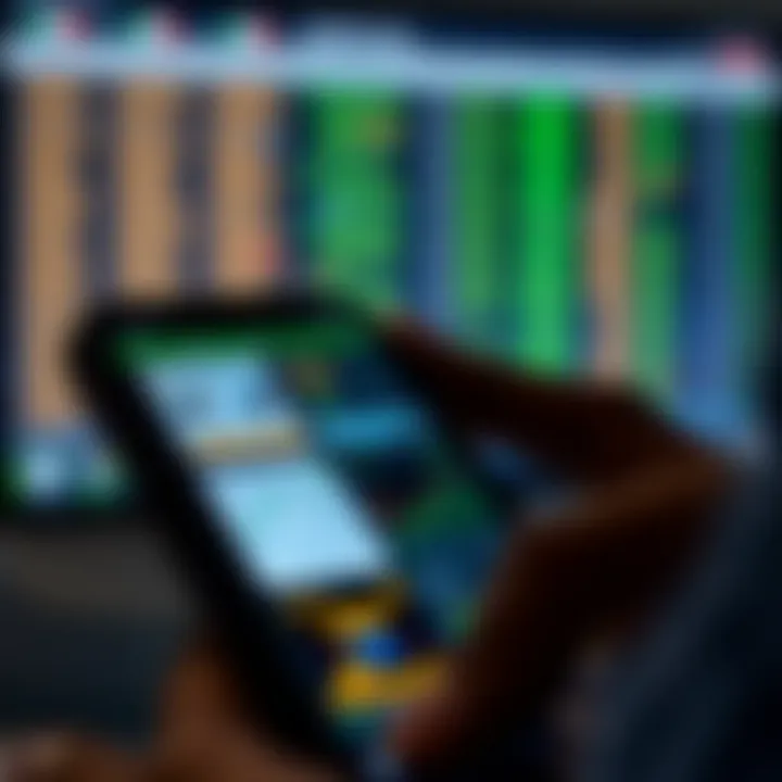 Mobile phone screen displaying a variety of trade applications with graphical user interfaces for buying and selling