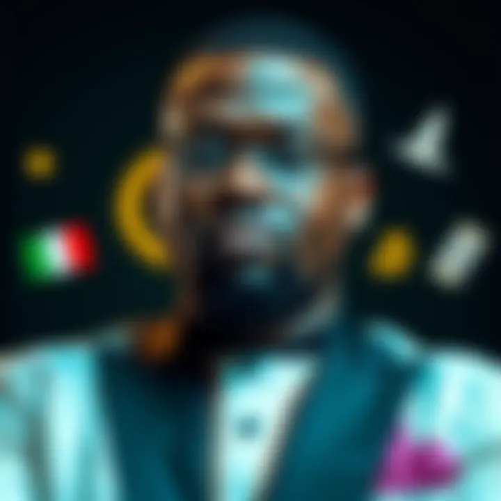 Portrait of Uche Paragon with symbols representing Nigerian entertainment industry