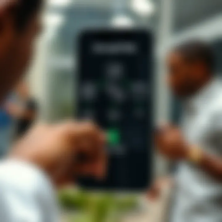 Encrypted Data Flow in Untraceable Money Transfers Diagram showing encrypted data flow between smartphones for secure money transfer