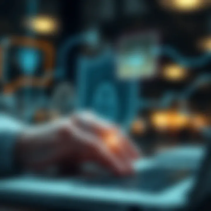 Digital representation of secure online transaction with shield and lock icons