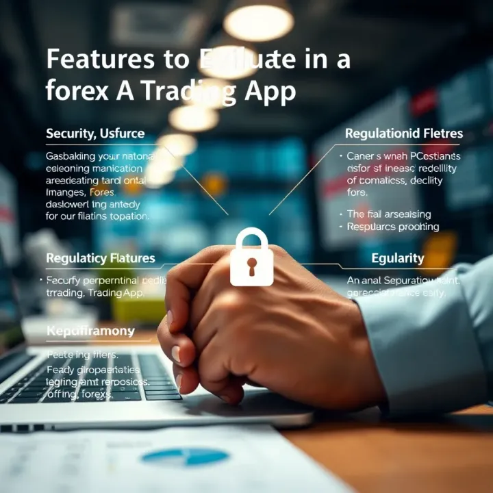 Graphical representation of key features to consider when selecting a forex app, including security, usability, and regulatory compliance