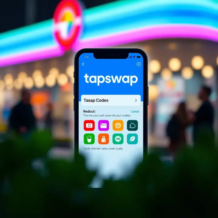Tapswap app interface showing code redemption screen with colorful icons and input field
