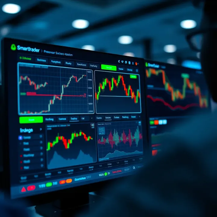 User interface of SmartTrader on Deriv.com showing various trading options and charts