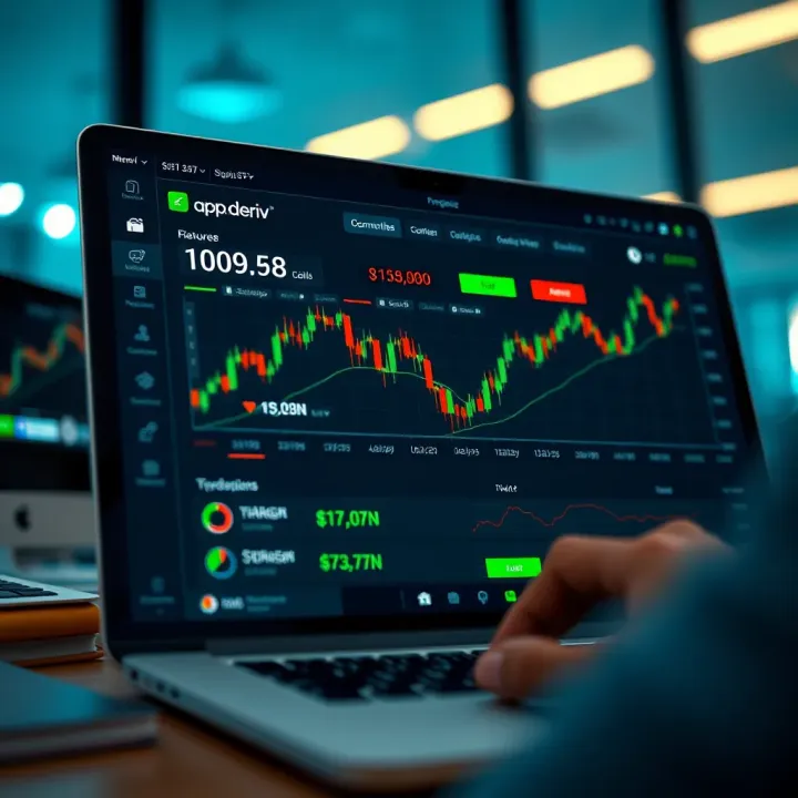 User interface displaying forex, commodities, and synthetic indices trading options on app.deriv platform