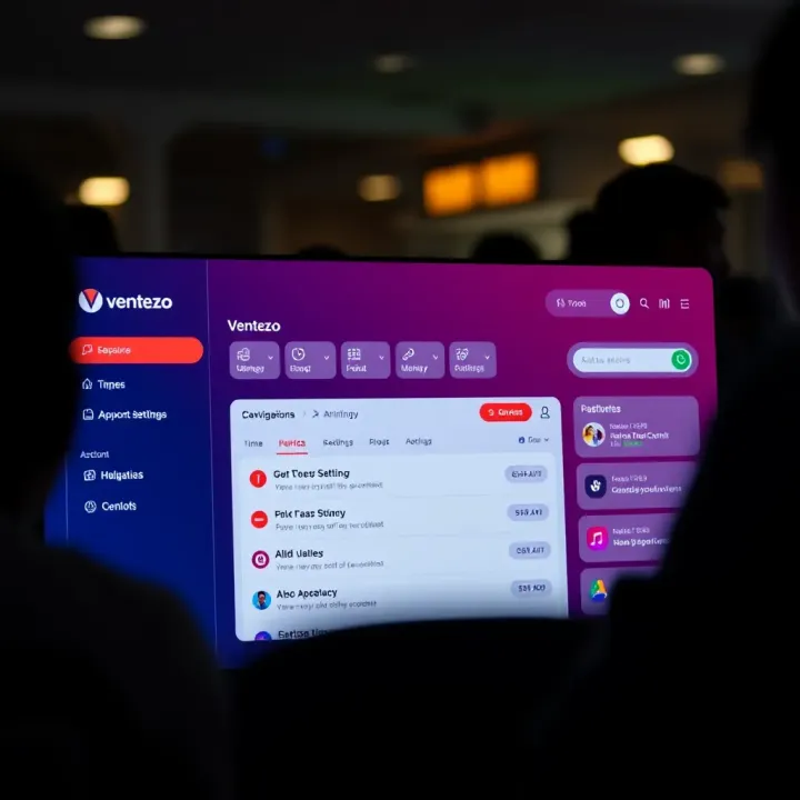Dashboard of Ventezo platform highlighting navigation menu and account settings options
