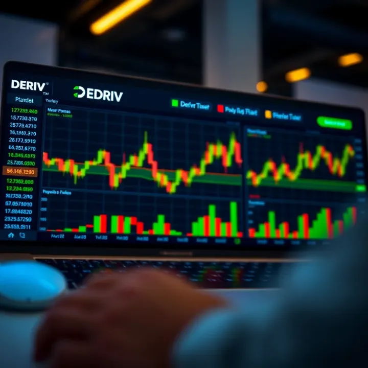 Screenshot of Deriv trading platform interface showing various financial instruments and live charts