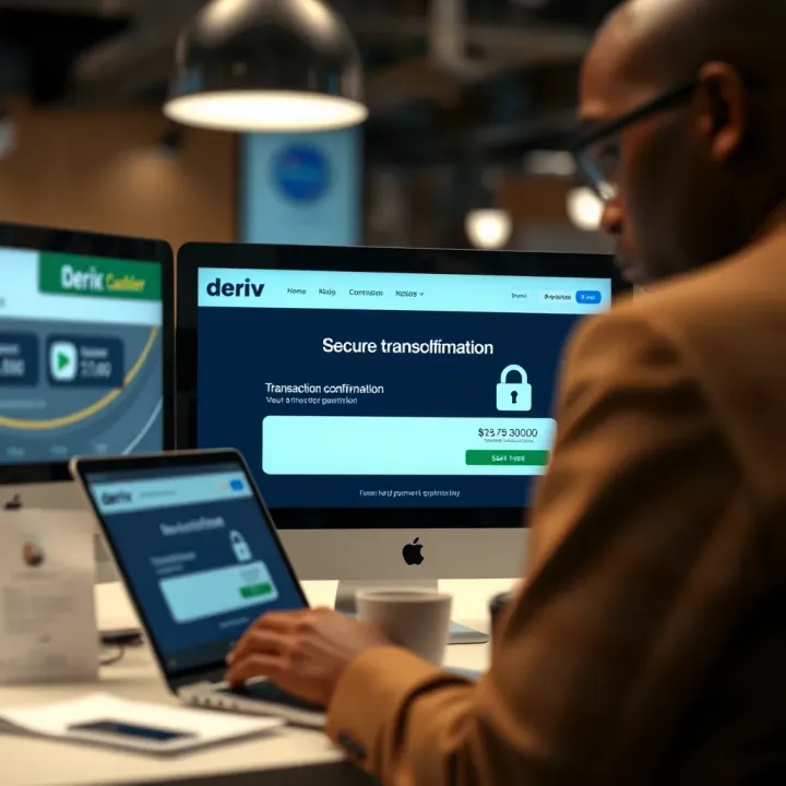 Secure transaction confirmation screen on Deriv platform emphasizing safety and smooth payment experience