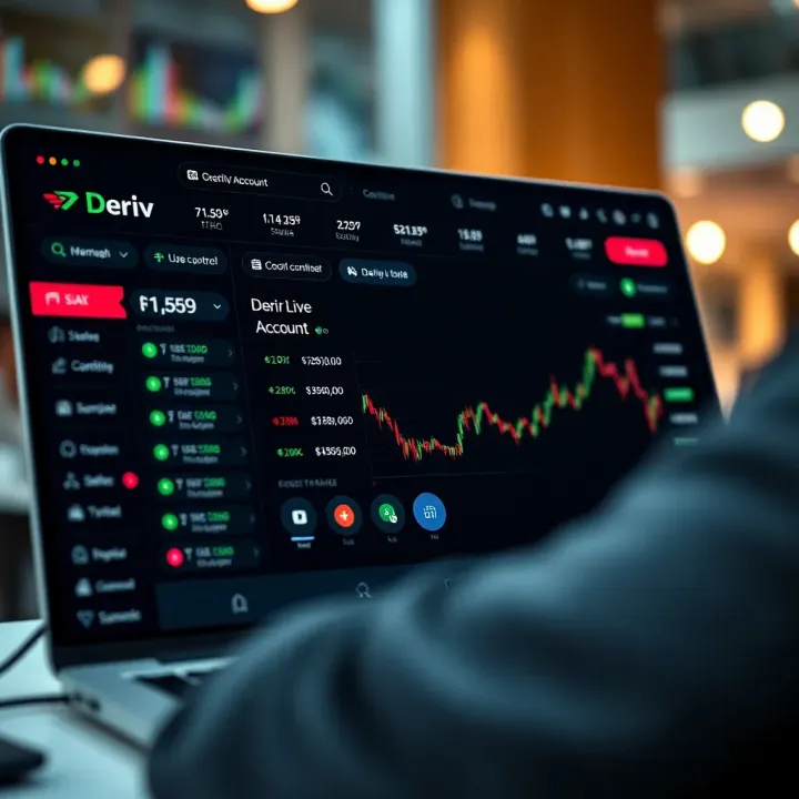 Illustration of a digital trading platform interface showing account options and currency details