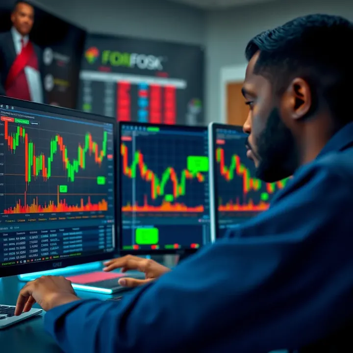 Nigerian trader analyzing forex charts on computer screen with currency exchange rates