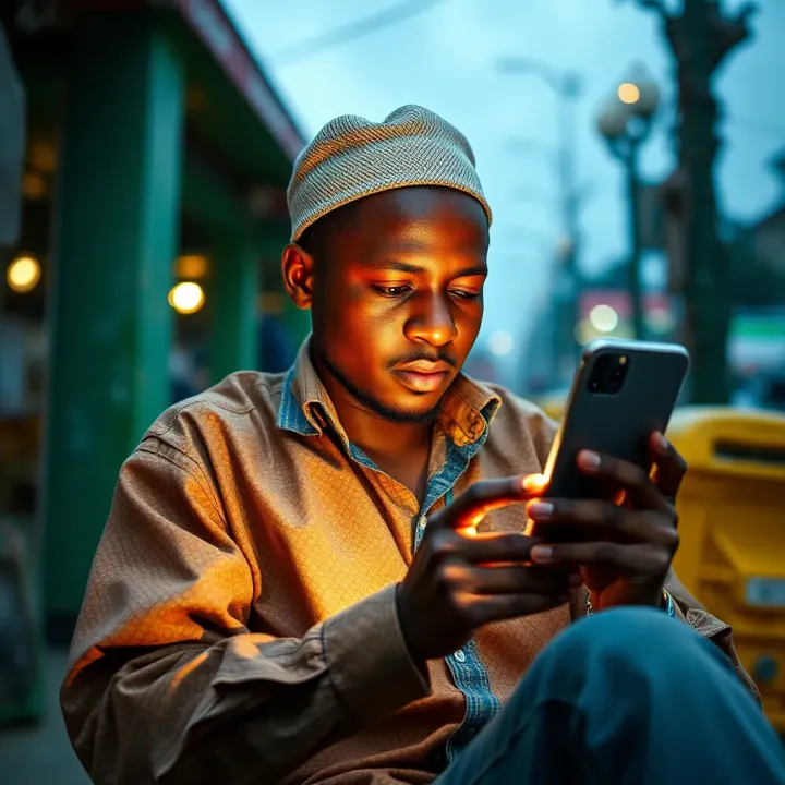 Illustration of a trader accessing digital financial services through a smartphone in Nigeria