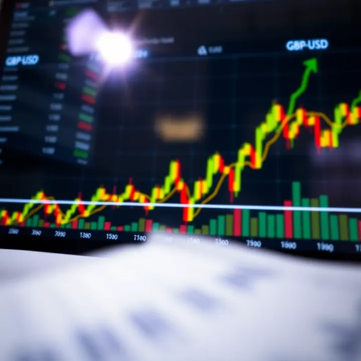 Graph showing GBP/USD currency exchange rate fluctuations and market trends