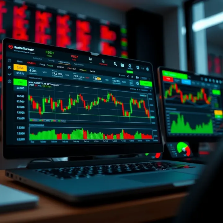 Screenshot showcasing Hantec Markets trading platform interface with forex charts and trading tools