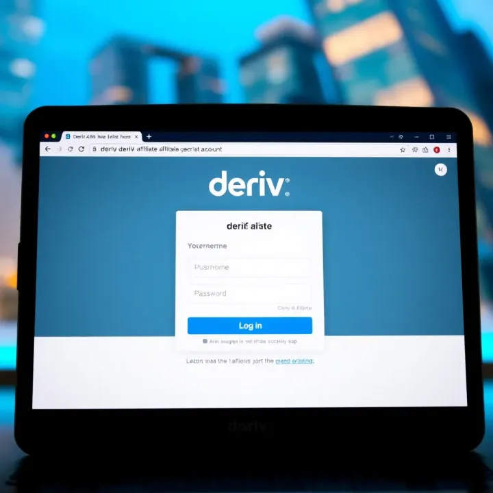 Screenshot showing Deriv affiliate login page with input fields for username and password