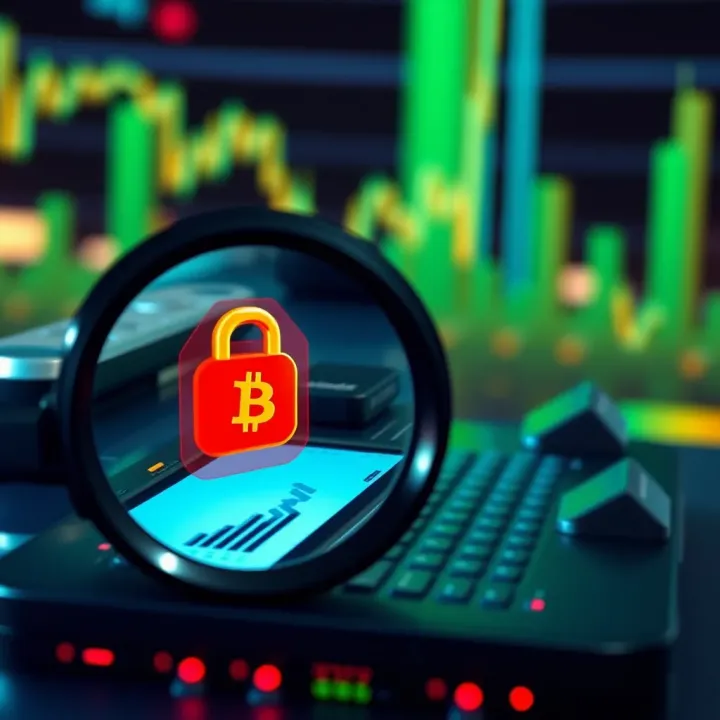 Illustration of digital security concepts with a magnifying glass highlighting safe trading practices