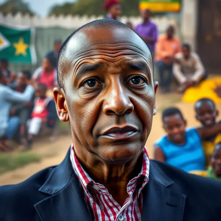 Portrait of Jabulani Ngcobo with a thoughtful expression, set against a backdrop reflecting his community involvement