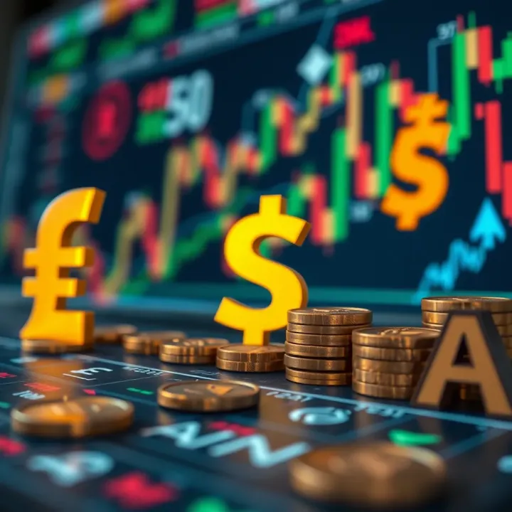 Conceptual graphic showing currency symbols and commodity icons linked to trading platforms