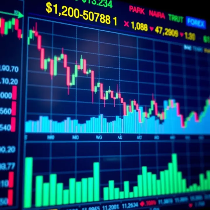 Forex trading charts with Nigerian Naira symbols and currency graphs on a digital screen