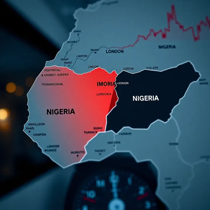 Map showing time zone differences between London and Nigeria