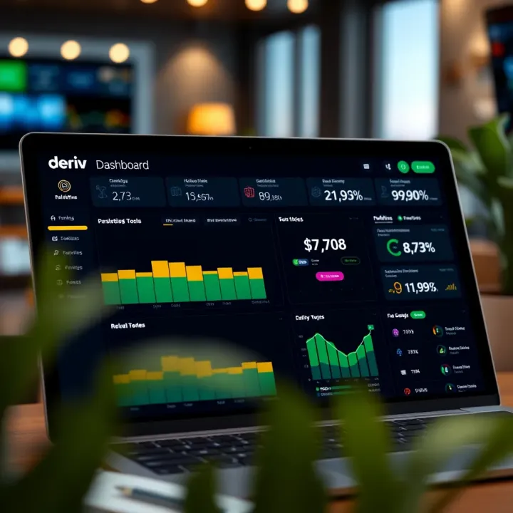 Overview of Deriv affiliate dashboard displaying earnings, referral statistics, and marketing tools