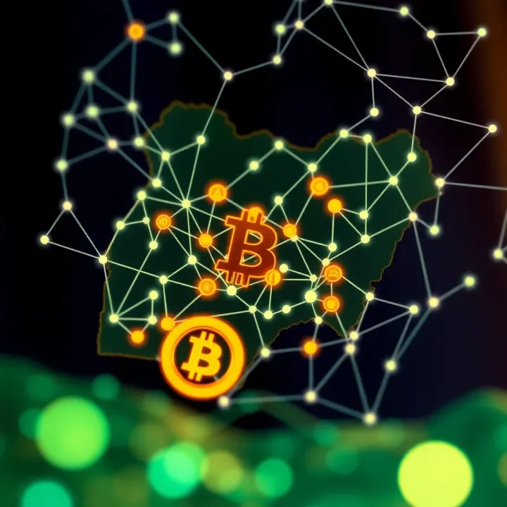Bitcoin Regulatory Landscape and Blockchain Technology in Nigeria Illustration of digital blockchain network overlaying Nigerian map highlighting crypto regulations