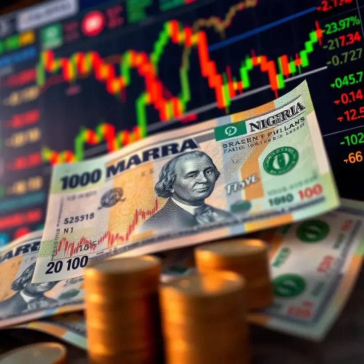 Illustration of Nigerian naira with forex charts and market indicators