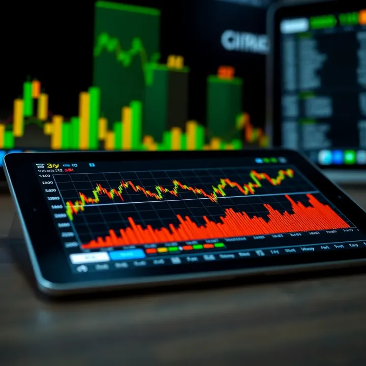 Digital currency charts displaying upward trends on a tablet screen