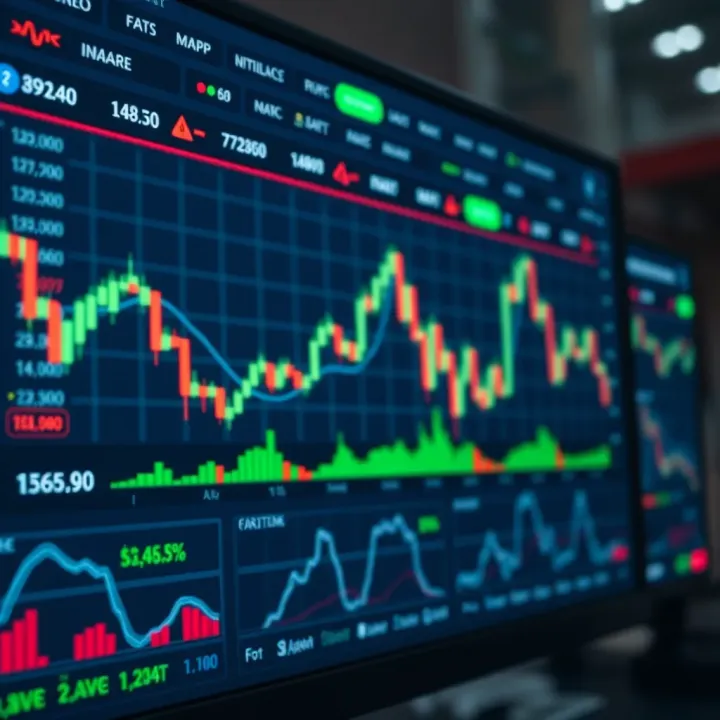 Trading platform interface showing various financial instruments and live market charts