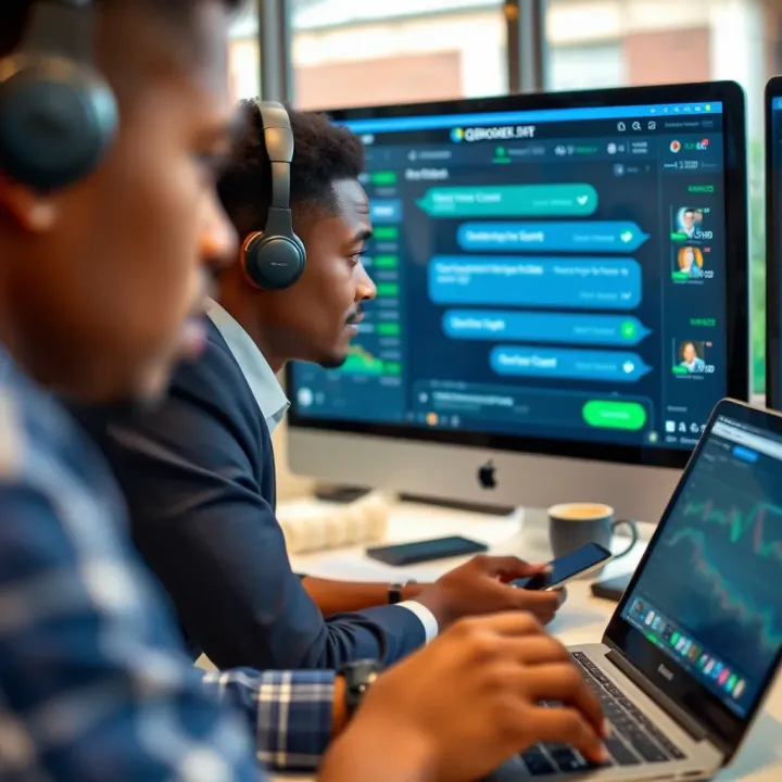 Customer support interface with live chat and help options tailored for Nigerian investors on QXBroker