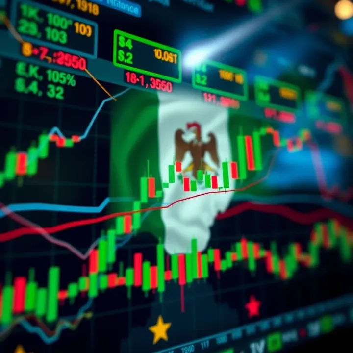 Digital graph showing currency exchange rates with Nigerian flag overlay