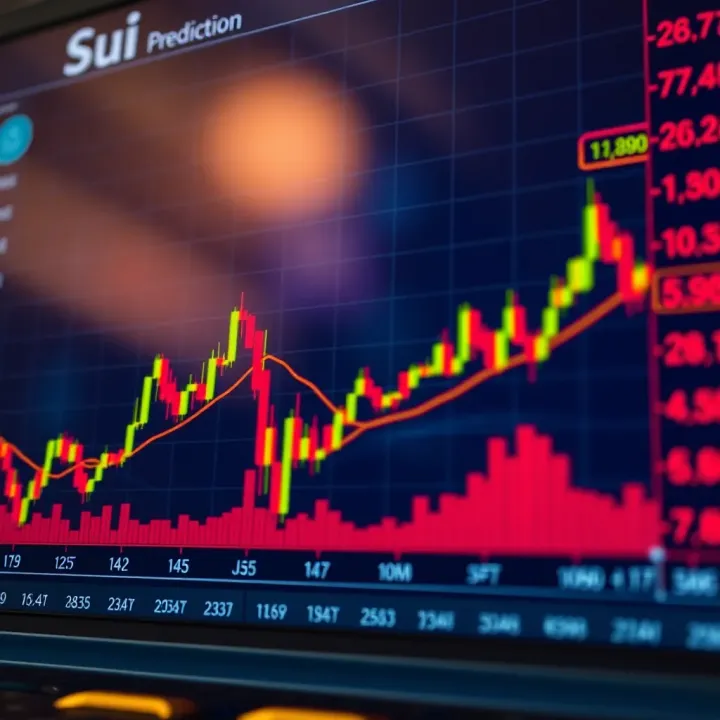 Graph showing Sui cryptocurrency price fluctuations with trend lines and market indicators
