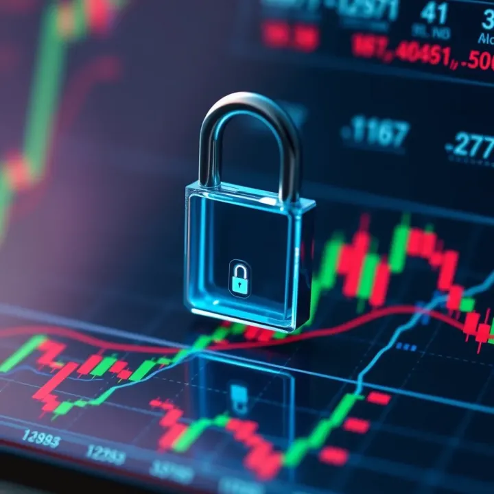Secure digital lock symbol over a financial graph representing cybersecurity in trading applications