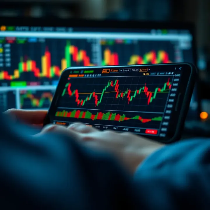 Forex and Commodity Charts on Mobile Trading App Illustration of a mobile device displaying forex and commodity charts relevant to Nigerian investors