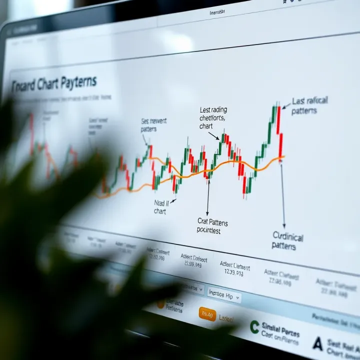 Diagram showcasing common technical analysis chart patterns with annotations