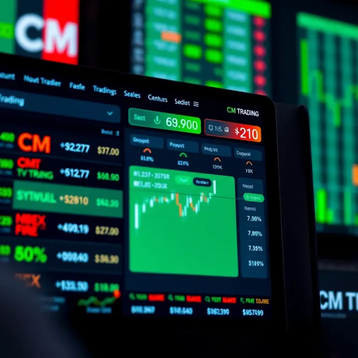 Digital platform interface displaying various trading account options for CM Trading